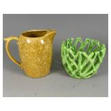 Speckled Yellow Pitcher and Green Ceramic Bowl