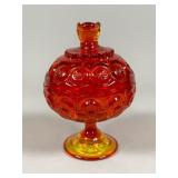 Amberina Glass Lidded Compote Dish