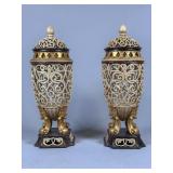 Decorative Lidded Urns with Scroll Motifs