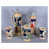 Five German Ceramic Beer Steins