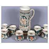 German Stoneware Pitcher and Mugs Set