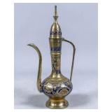 Brass Ewer with Enameled Floral Designs
