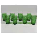 Eight Green Textured Glass Tumblers