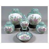 Lidded Porcelain Vessels and Dish