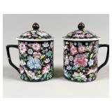 Chinese Cloisonnï¿½-Style Lidded Mugs