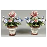 Capodimonte Floral Ceramic Vase Pair