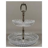 Two-Tier Glass Serving Tray with Metal Handle