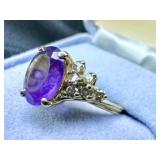 14KP Gold Ring with Amethyst and Diamonds