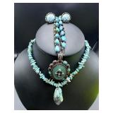 Turquoise Necklace Set, Pendant & Earrings
