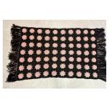 Crocheted Afghan with Floral Motif and Fringe