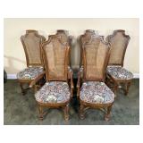 Six Wooden Dining Chairs with Cane Backs