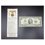 1976 $2 Bill and Lincoln-Kennedy Penny