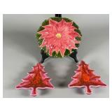 Ceramic Poinsettia Plate and Tree-Shaped Dishes