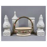 Ceramic Basket and Decorative Finials Lot