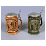 German Ceramic Steins with Pewter Lids