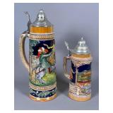 Two German Ceramic Beer Steins with Pewter Lids