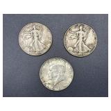 Two Walking Liberty and Kennedy Half Dollars