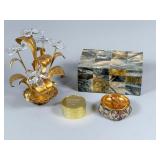 Decorative Box, Clock, Ashtray, & Flowers