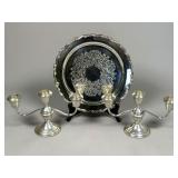 Silver Candelabras & Serving Tray