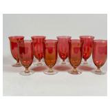 Eight Red Glass Goblets