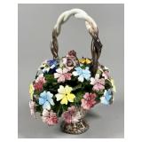 Ceramic Floral Basket with Twisted Handle