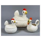 Ceramic Hen-Form Serving Set, Made in USA