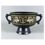 Black Ceramic Bowl with Gold Accents