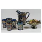 Iridescent Glass Pitcher and Tumblers