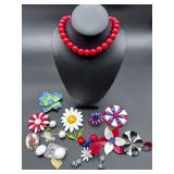 Costume Jewelry with Floral Pins