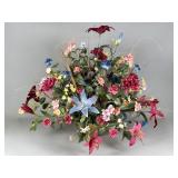 Silk Flowers in Brass Footed Planter