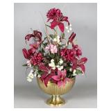 Brass Compote Vase and Arrangement