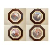 Four Octagonal Framed Floral Prints