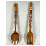 Carved Wood Spoon and Fork Decor
