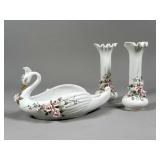 Lefton China Swan Dish and Bud Vases