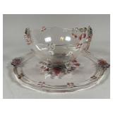 Glass Bowl and Plate Set with Grape Motif