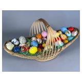Wicker Basket & Assorted Decorative Eggs