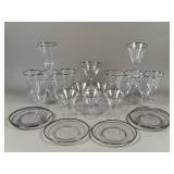 Silver Rimmed Crystal Stemware and Plates
