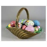 Metal Basket with Hand-Painted Ceramic Eggs