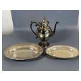 Silver Plated Teapot and Two Dishes