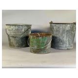 Three Galvanized Metal Buckets