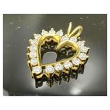 10K Gold Heart Pendant with Clear Stones