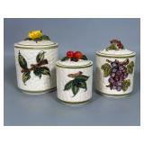 Three Ceramic Fruit Motif Canisters