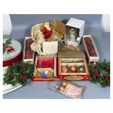 Vintage Christmas Figures, Candles, Plate