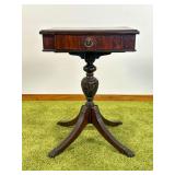 Wood Side Table, Carved Pedestal, Claw Feet