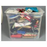 Plastic Bin of Sewing and Craft Supplies