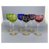 6 Cut Colored Crystal Glasses