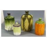 Four Ceramic Vegetable-Themed Canisters