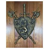 Decorative Cast Metal Shield with Lion Motif