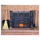 Electric Log Insert, Iron Fireplace Tools, Broom