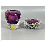 Ajka Crystal Cut Glass Vases, Purple and Clear